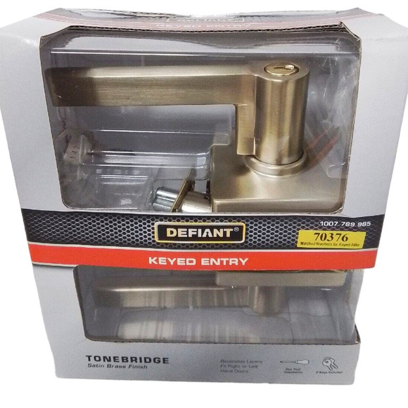 Defiant Tonebridge Satin Brass Keyed Entry Door Lever with Square Rose, ANSI 3 - Picture 4 of 7